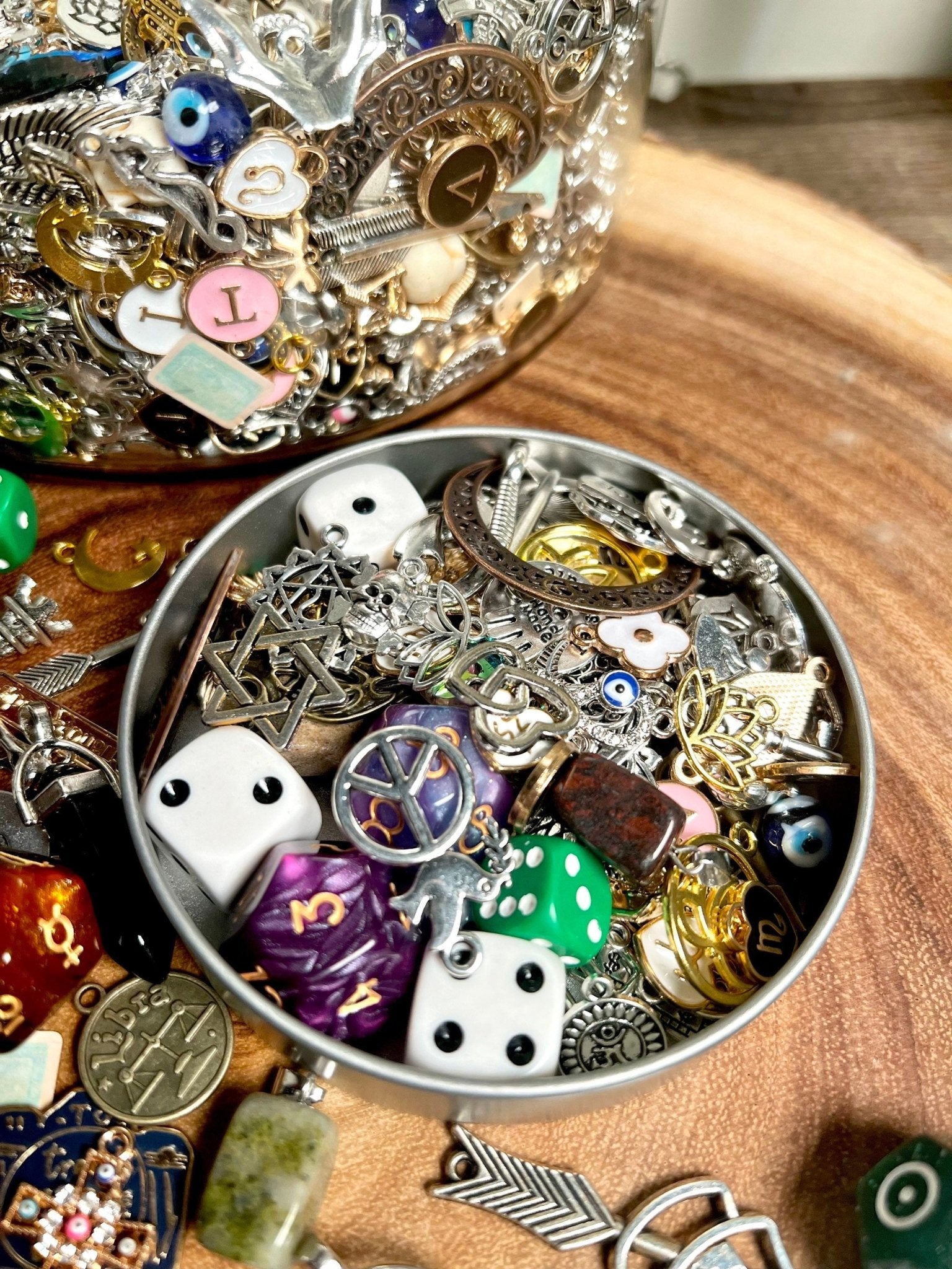Divination Charm Confetti Scoop | Tin Window 100+ Items | Lucky Dip Mystery Divination | Witch Kit Readings Silver Gold Enamel Zodiac - MysticBluuMoonTarot