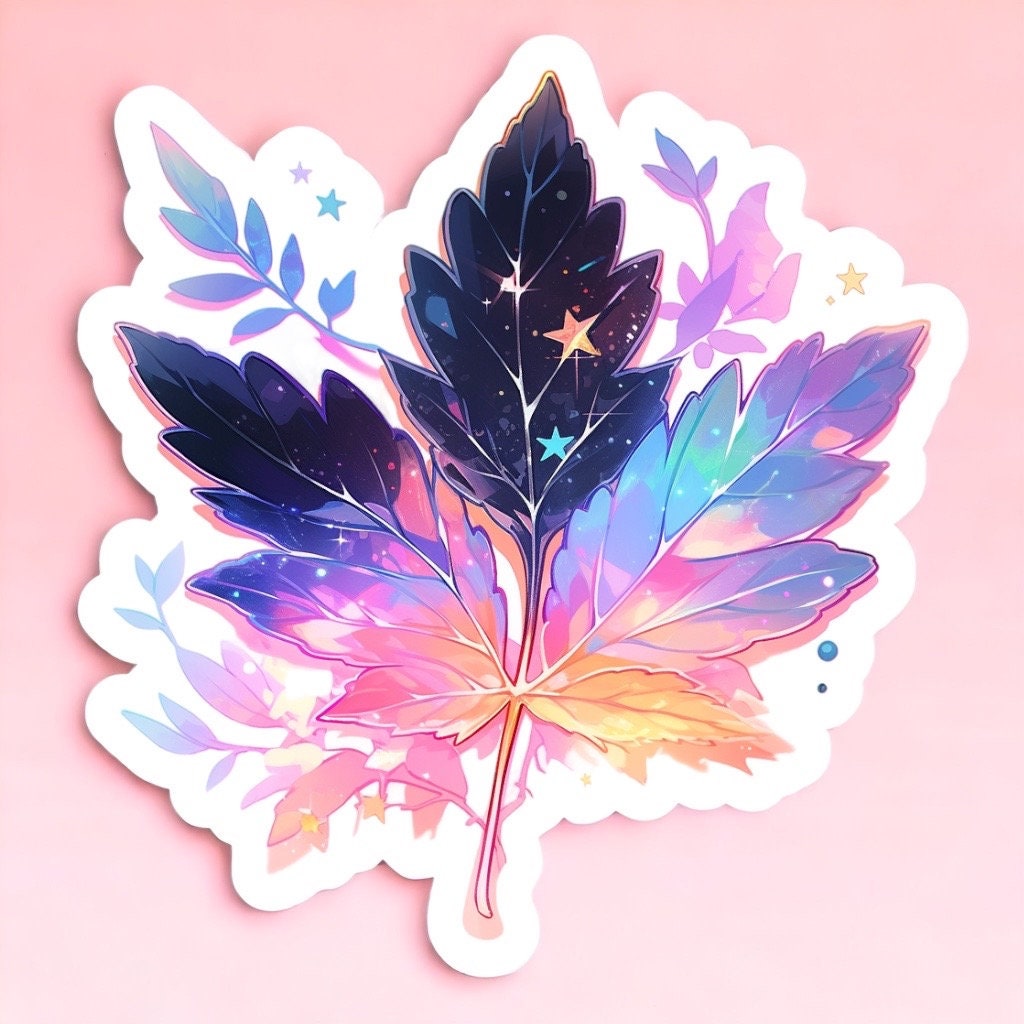 Colorful Maple Leaf Sticker || Notebook, Kindle, Tablet, Laptop stickers, witchy decor, water Bottle, Car, vinyl sticker, pastel sticker