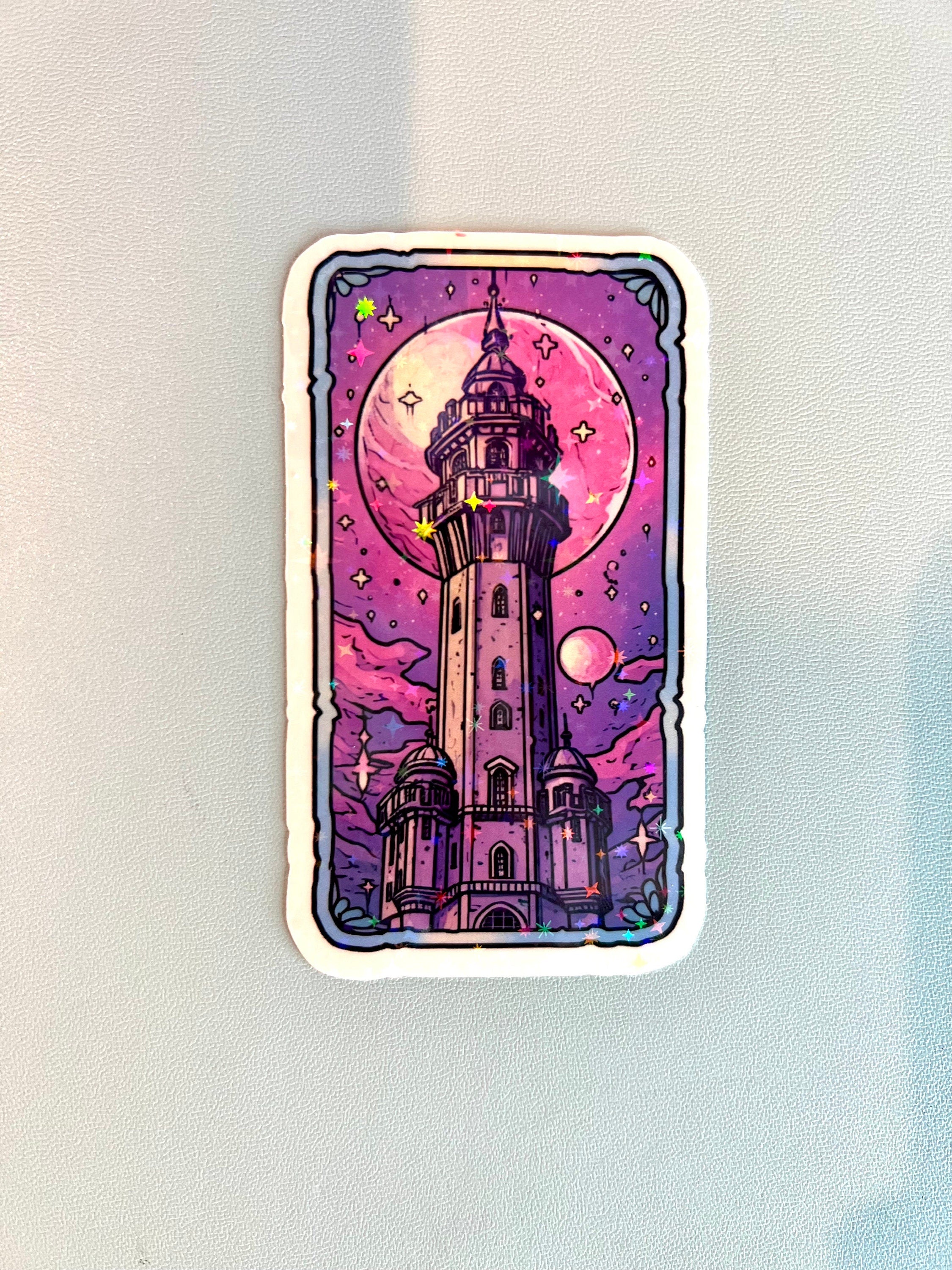 The Tower Tarot Sticker, booktok, journal, witchy sticker, kindle decor cover, moon stars, laptop, tablet, phone case, pastel mystic,