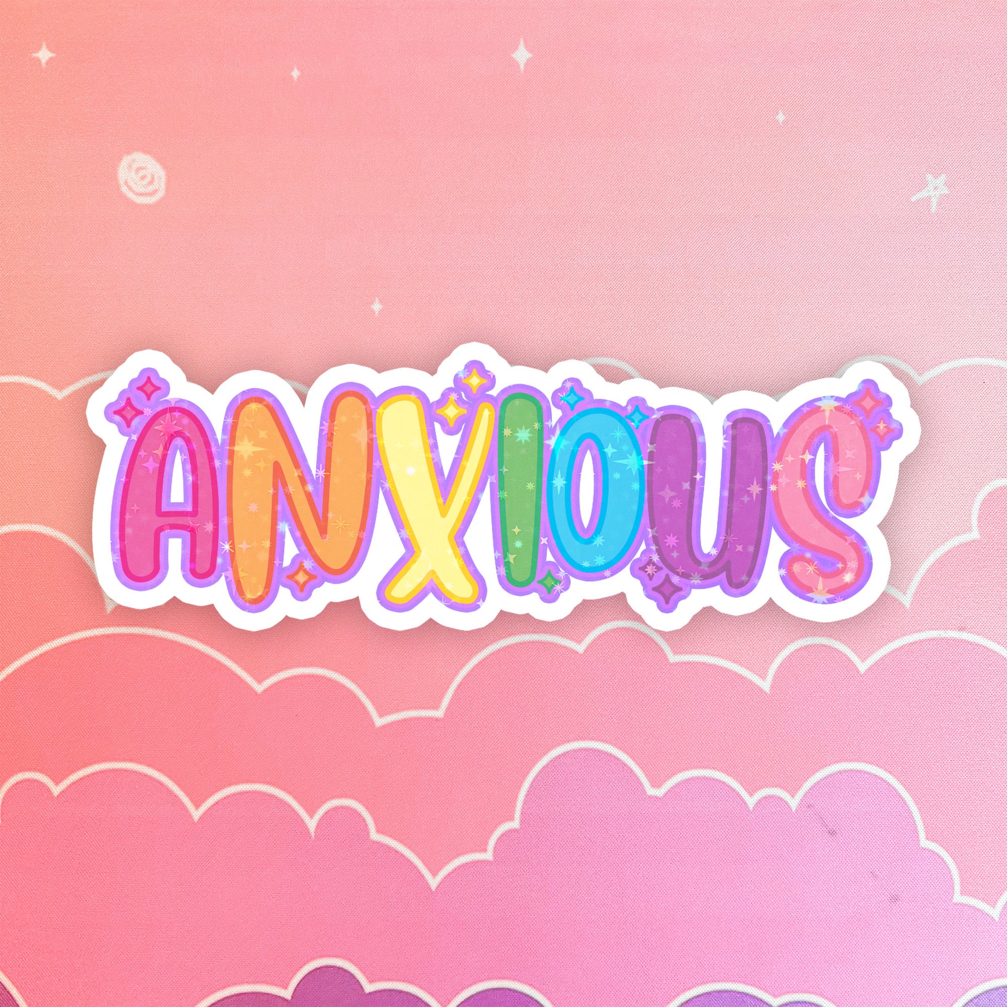 Anxious Sticker Rainbow Mental Health Cute Planner Stickers Hydroflask Waterbottle Aesthetic Journal Kawaii Cute Girly Laptop Kindle Funny