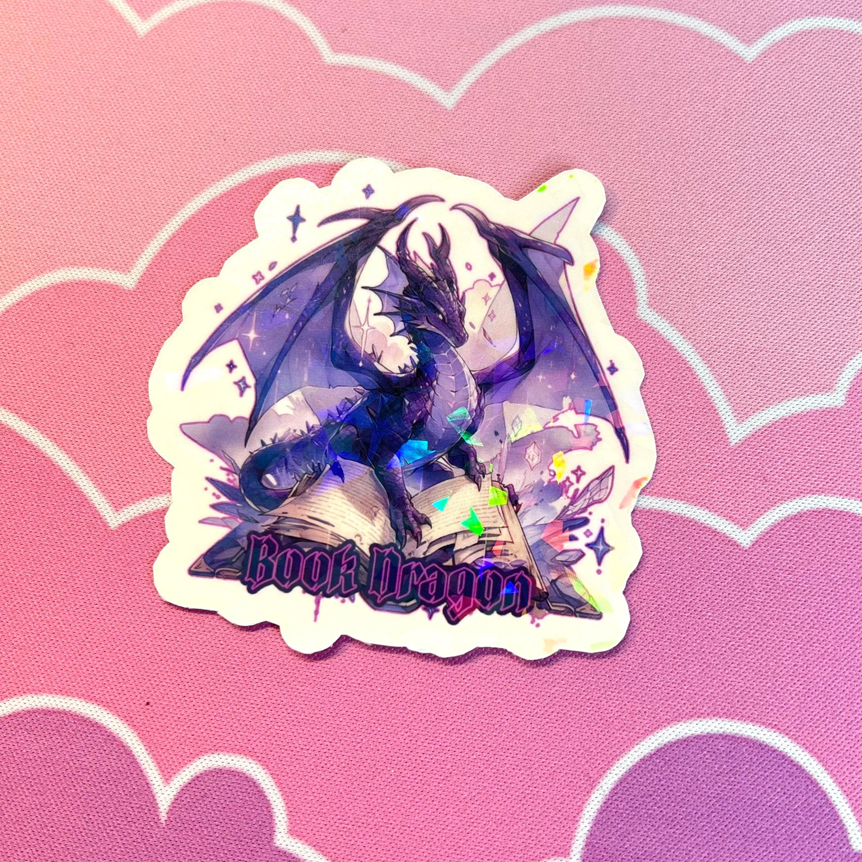 Book Dragon Holographic Sticker, Dark Romance, Booktok Waterbottle Hydroflask, Kindle Cover, Bookish, booktok, iPad, phone, tablet