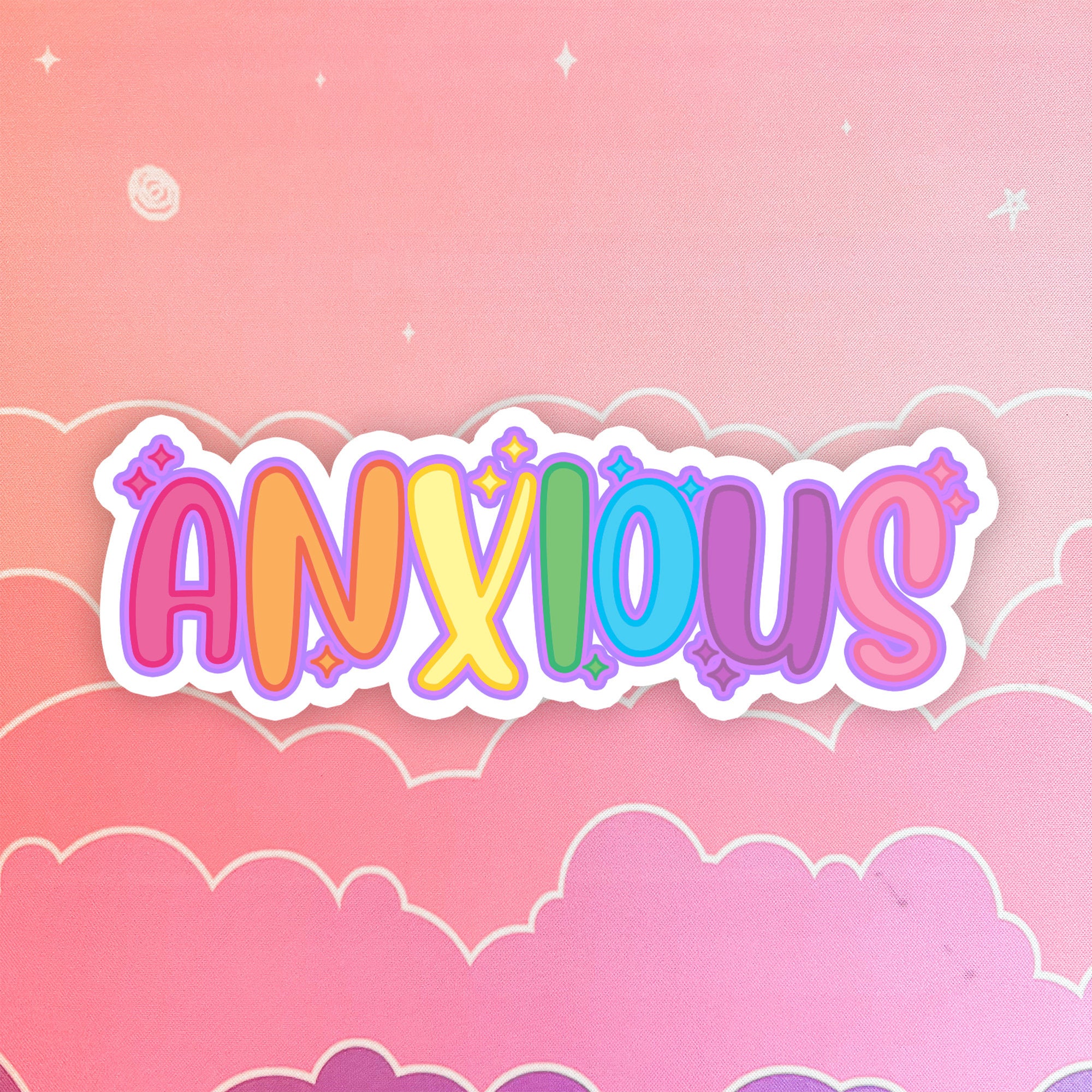 Anxious Sticker Rainbow Mental Health Cute Planner Stickers Hydroflask Waterbottle Aesthetic Journal Kawaii Cute Girly Laptop Kindle Funny