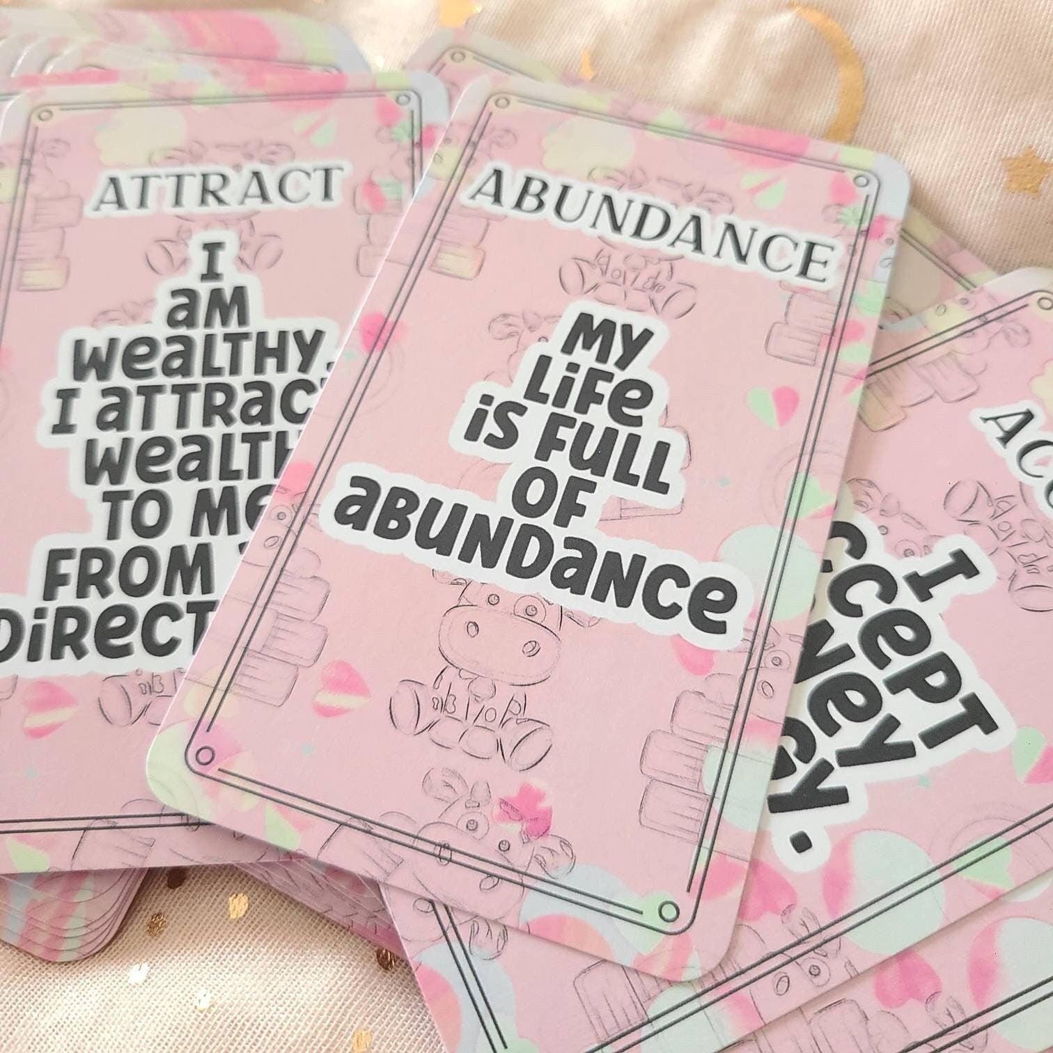 Money Affirmations Oracle Deck Tarot Career Finances Cards Kawaii - MysticBluuMoonTarot