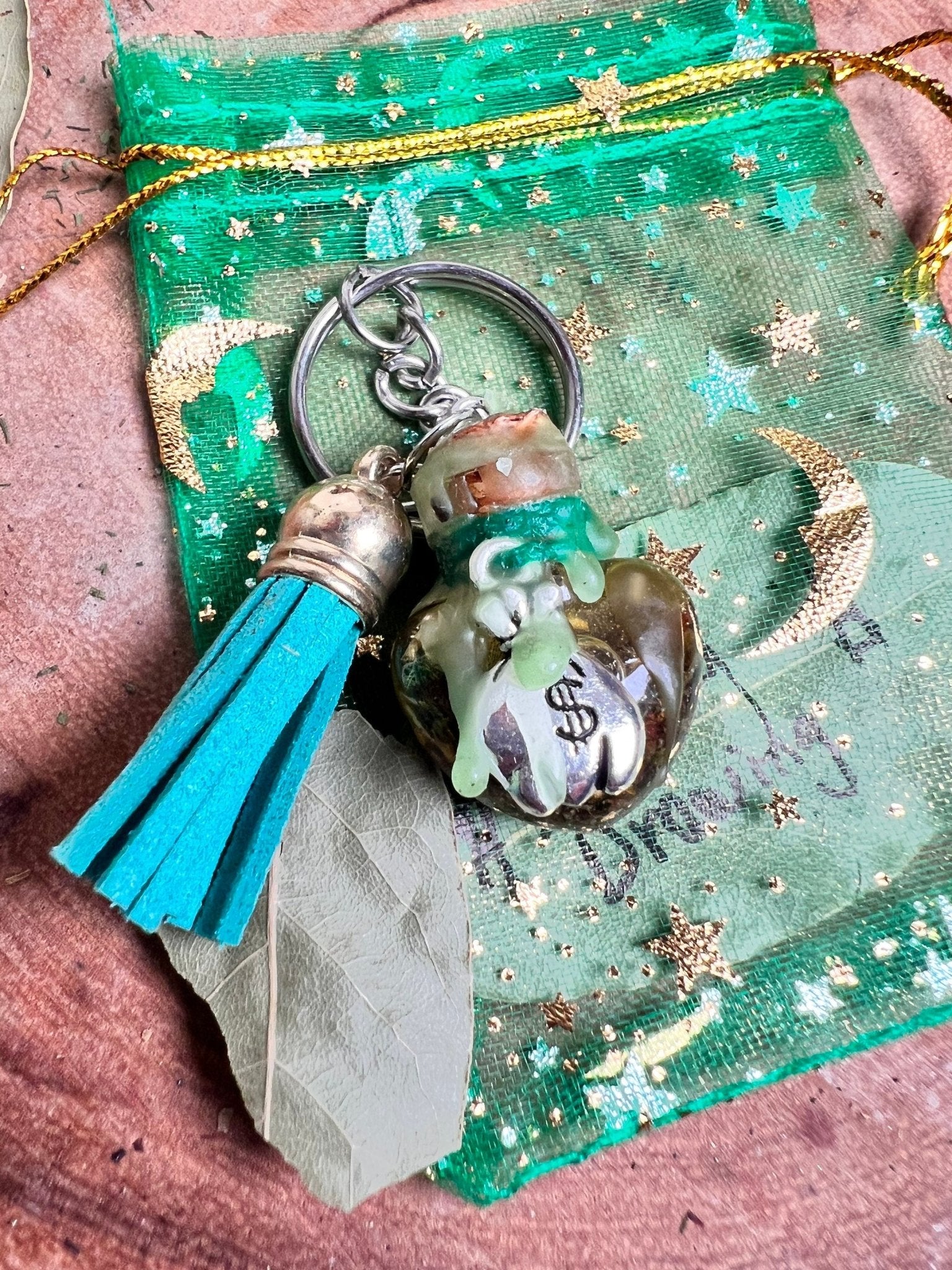 Money Spell Jar Keychain Charms Necklace - Intentions Lodestone Jewelry Money Luck Drawing Prosperity Hoodoo Spell Gift - MysticBluuMoonTarot