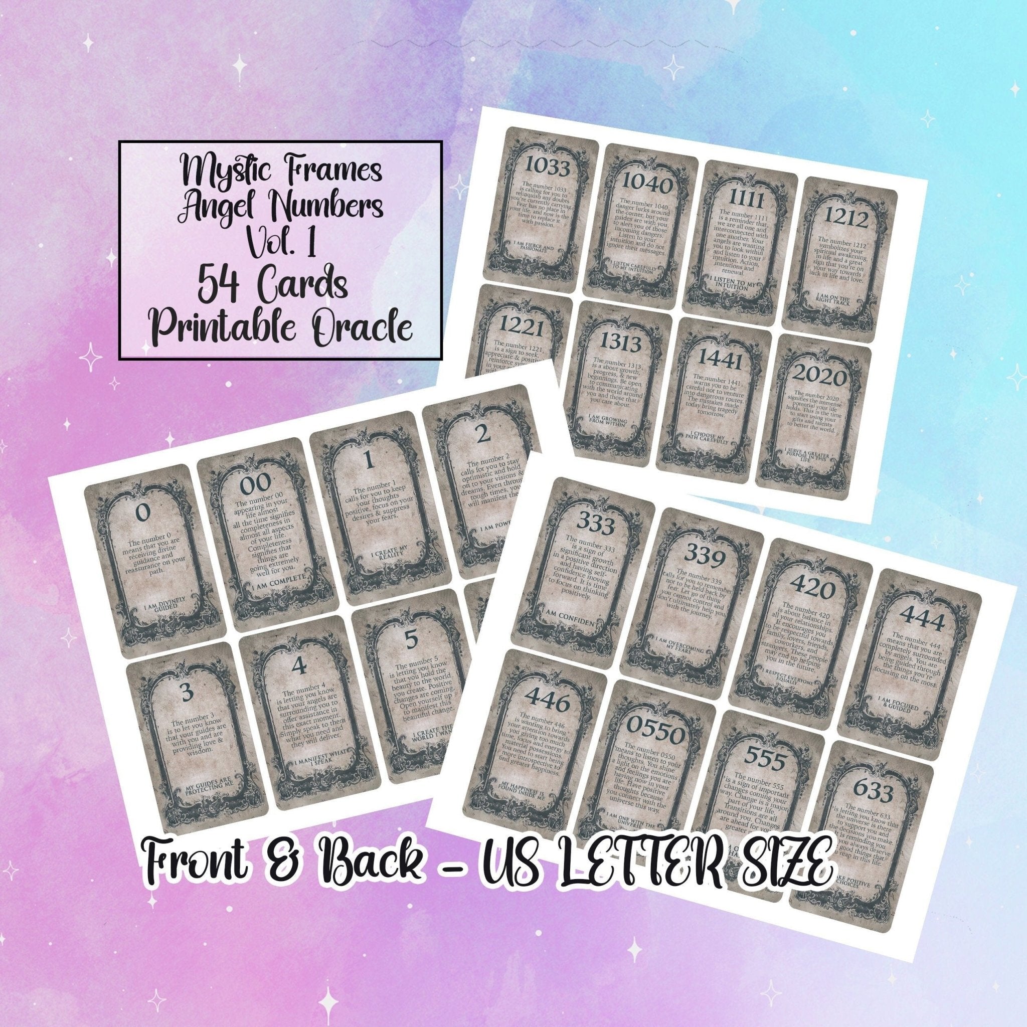 Mystic Frames Angel Numbers Printable Oracle Deck | Digital | INSTANT DOWNLOAD - MysticBluuMoonTarot