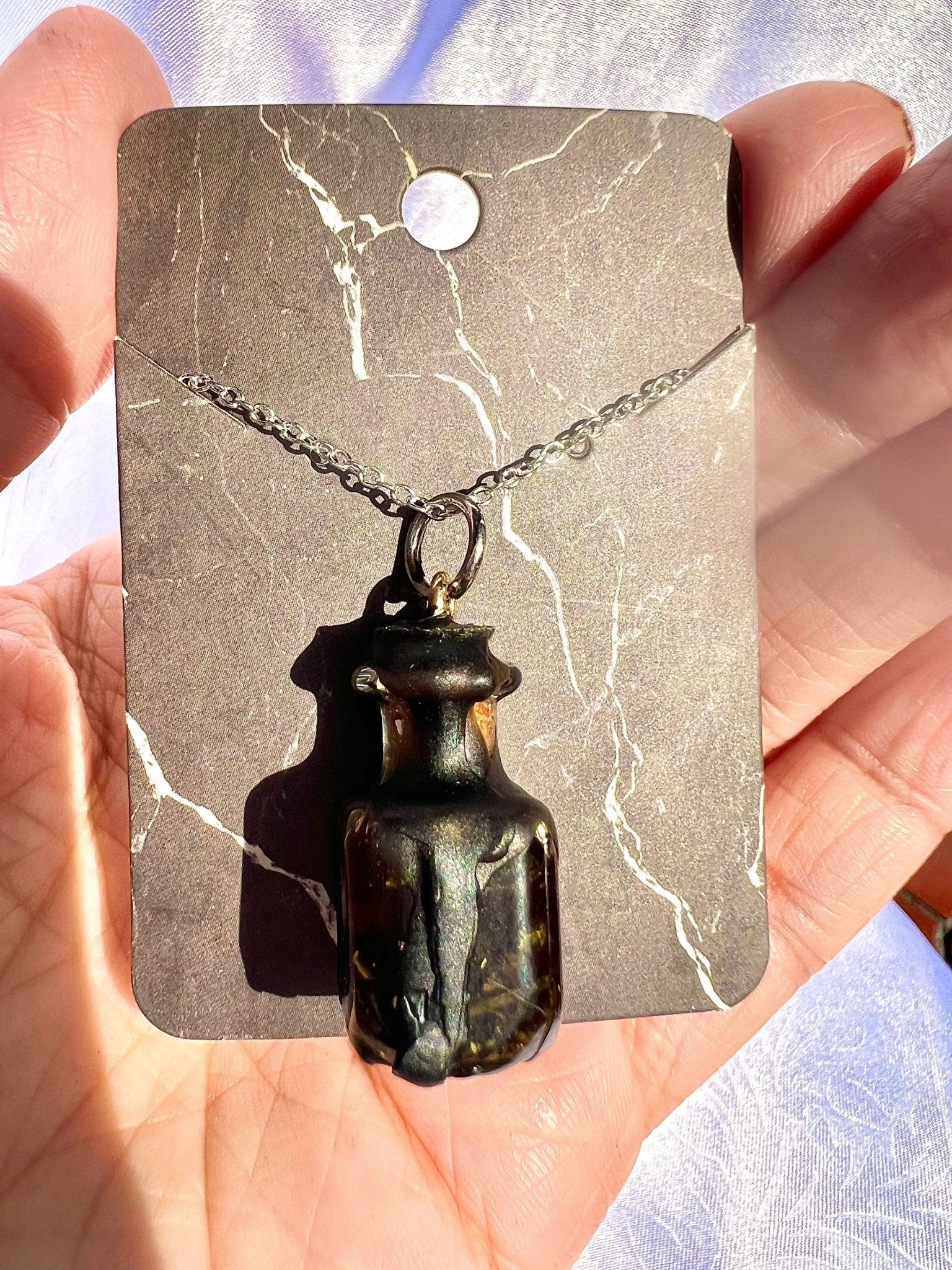 PROTECTION Spell Bottle Jar Necklace Quartz Crystals - Negative Energy Evil Eye Ward Off Hoodoo Spell Protection Jewelry - MysticBluuMoonTarot