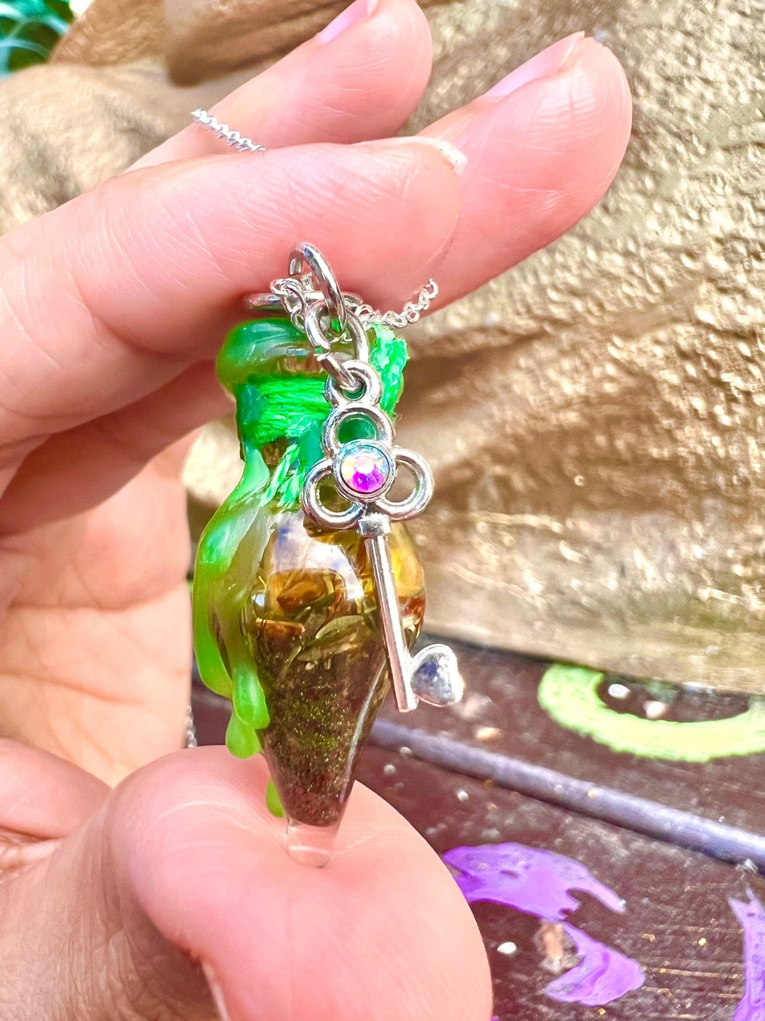 Road Opener Spell Jar Necklace Key Charm or Keychain - Intentions Lodestone Jewelry Money Luck Drawing Prosperity Hoodoo Spell - MysticBluuMoonTarot